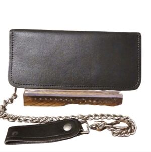 Black Genuine Tanned Leather Wallet on a Chain in  NWOT Condition